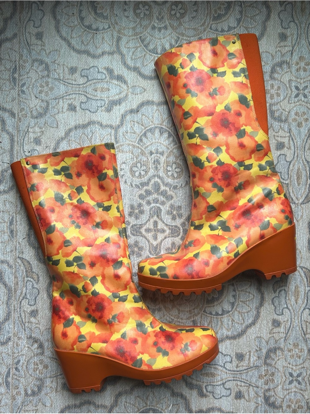 Floral Orange Rockport Rain Boots